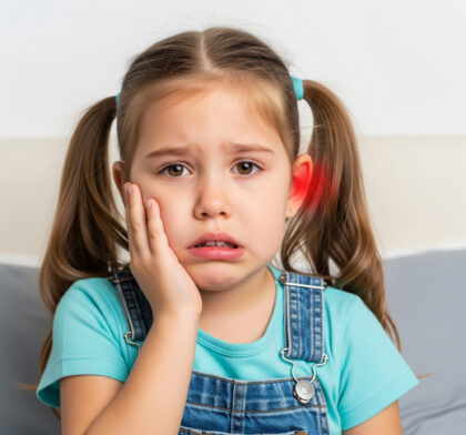 A little girl irritated by inside of her ear