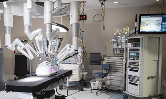 Davinci surgical robot in operating room at Schneck Medical Center