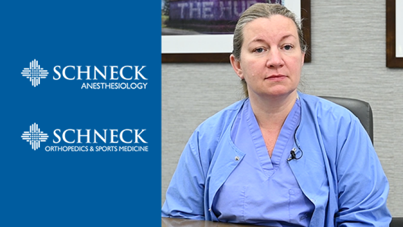 Photo of a doctor with the anesthesiology and orthopedics & sports medicine logos