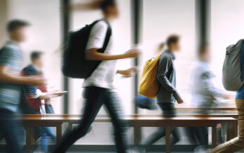 Group of children running to class