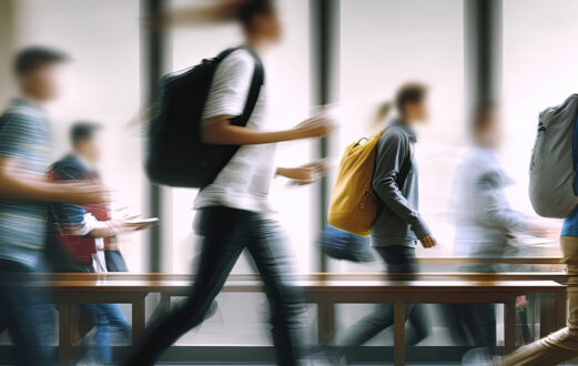 Group of children running to class
