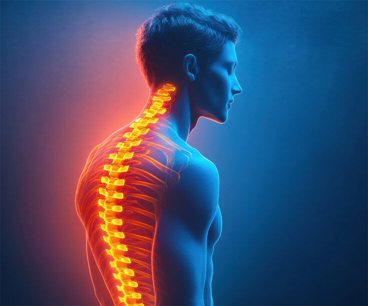 Stock Image of man with an illuminated spine that is orange