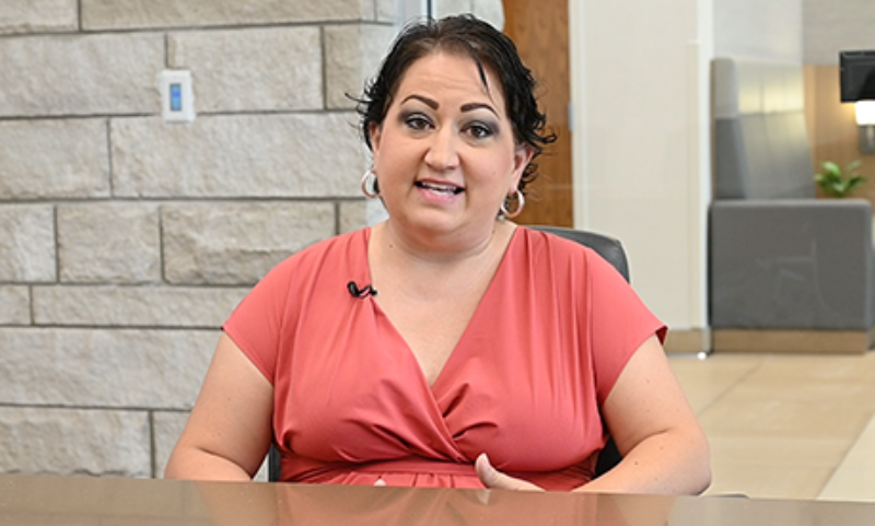 Erin Barker talking to the camera